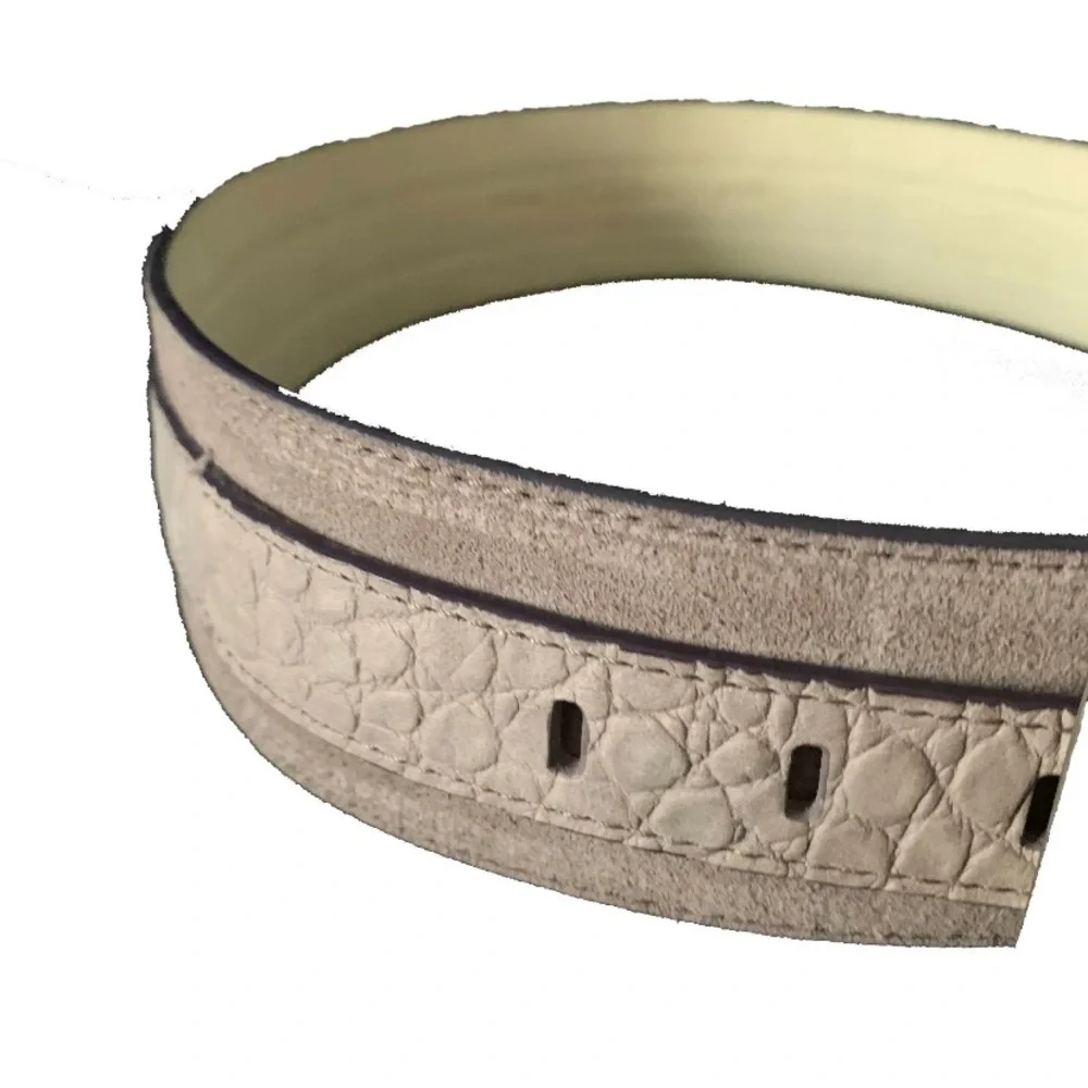 Wide gray suede Cole Haan statement belt w/big silver buckle Sz M NWOT
